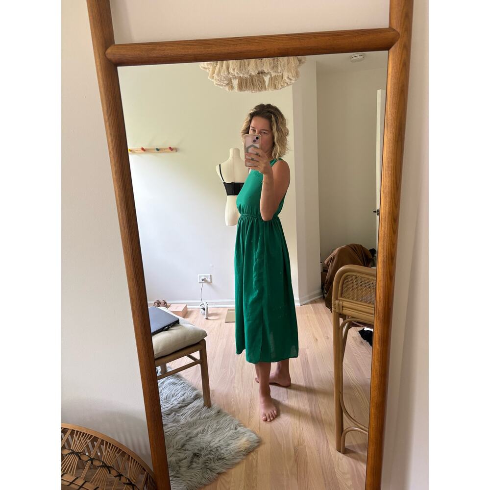 Silk Midi Dress Green Small